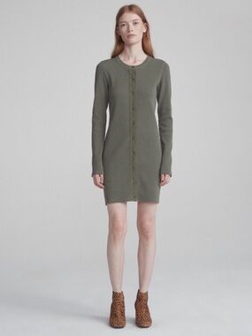 rag & bone Olive Long Sleeve Mallory Thermal Button-Front Knit Dress sz XS